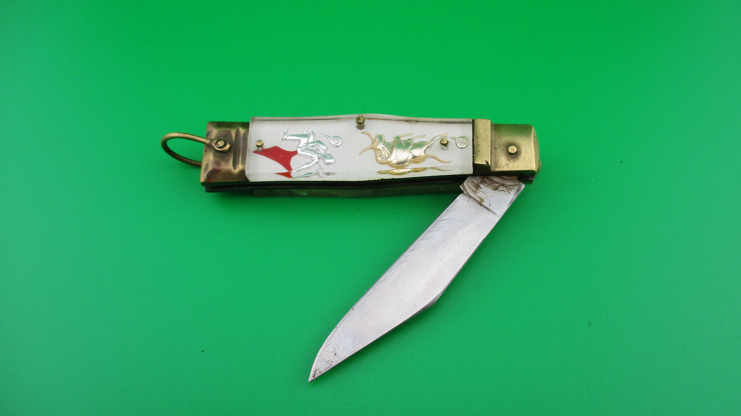 STAINLESS STEEL Bullfighter Dragon White 16cm Medium Vintage Mexican Souvenir switchblade