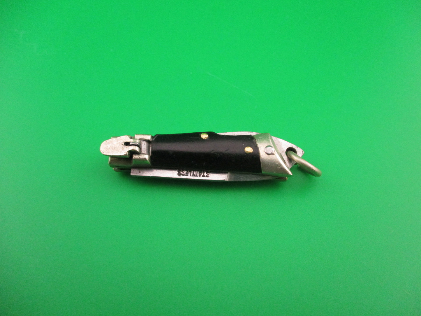 STAINLESS 7cm Japanese Mini Lever Slant Bolster automatic keychain knife