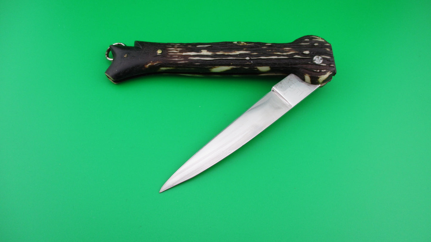 X Brevete SMASH INOX 25cm French Faux stag hoof automatic knife button safety