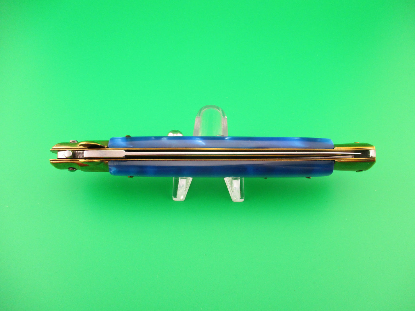 STILETTO ITALY 28cm Italian Stiletto Blue Pearlex & Brass Dagger vintage automatic knife