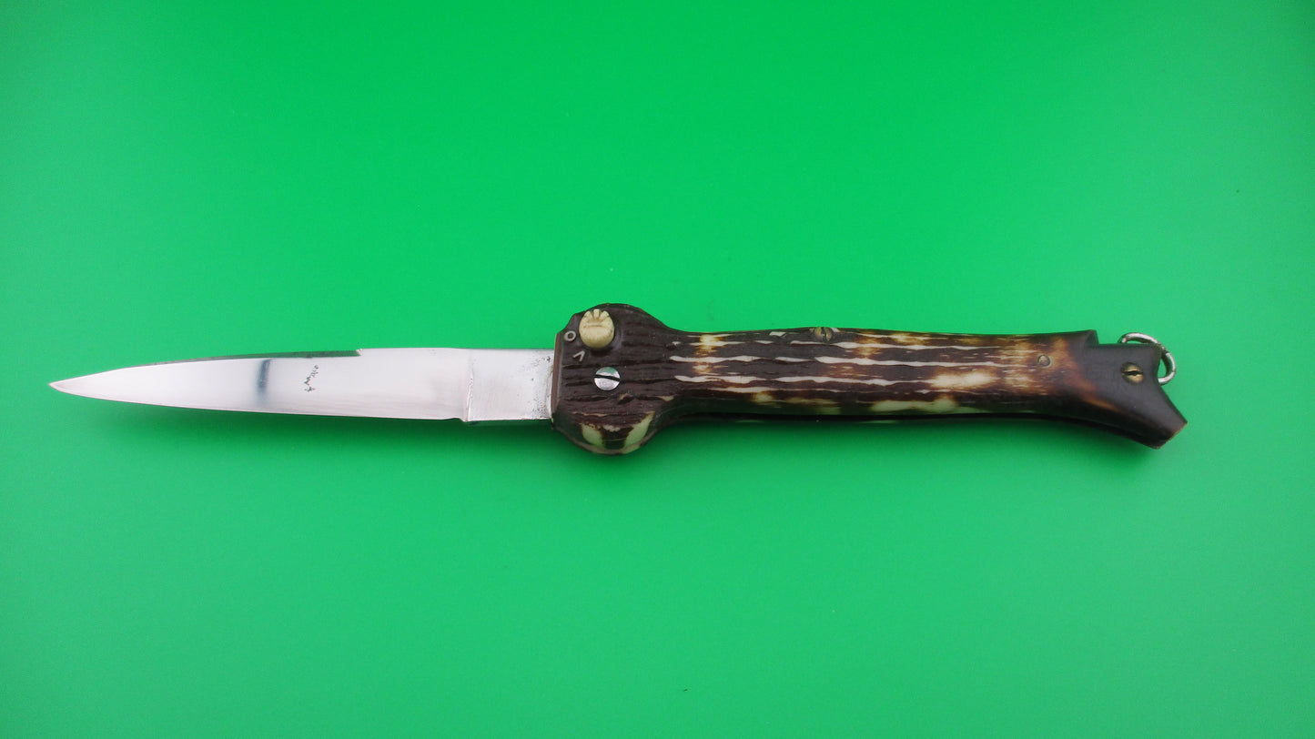 X Brevete SMASH INOX 25cm French Faux stag hoof automatic knife button safety