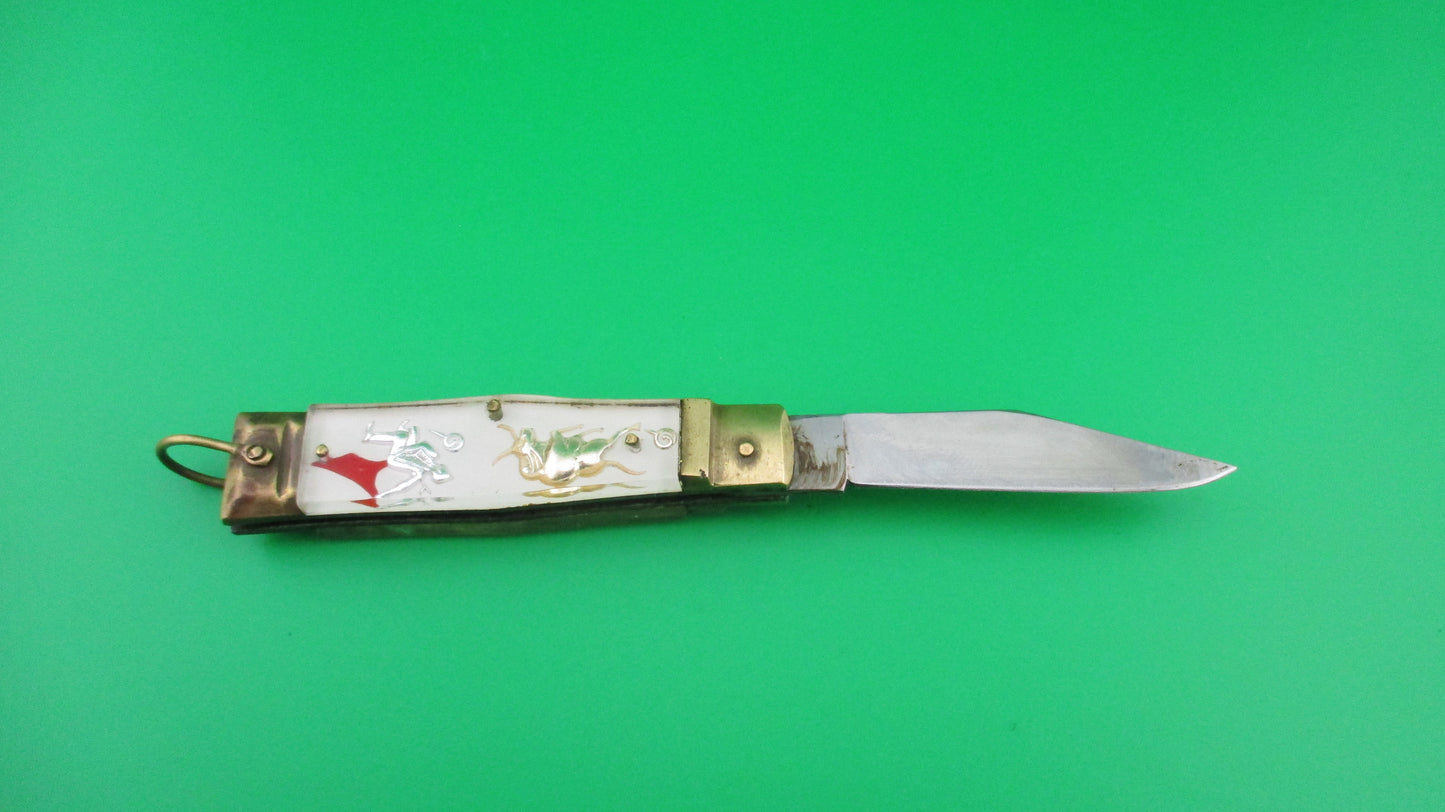 STAINLESS STEEL Bullfighter Dragon White 16cm Medium Vintage Mexican Souvenir switchblade