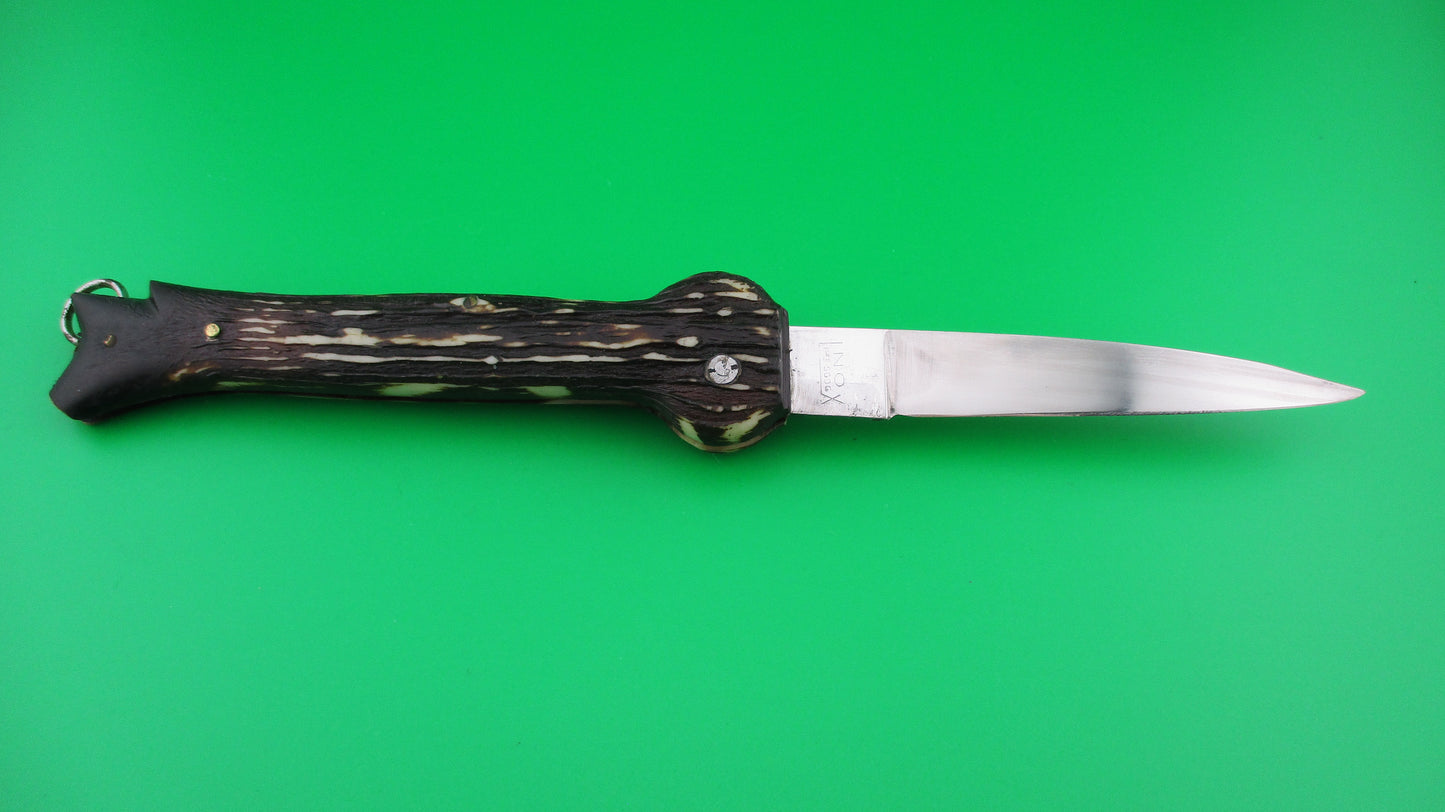 X Brevete SMASH INOX 25cm French Faux stag hoof automatic knife button safety