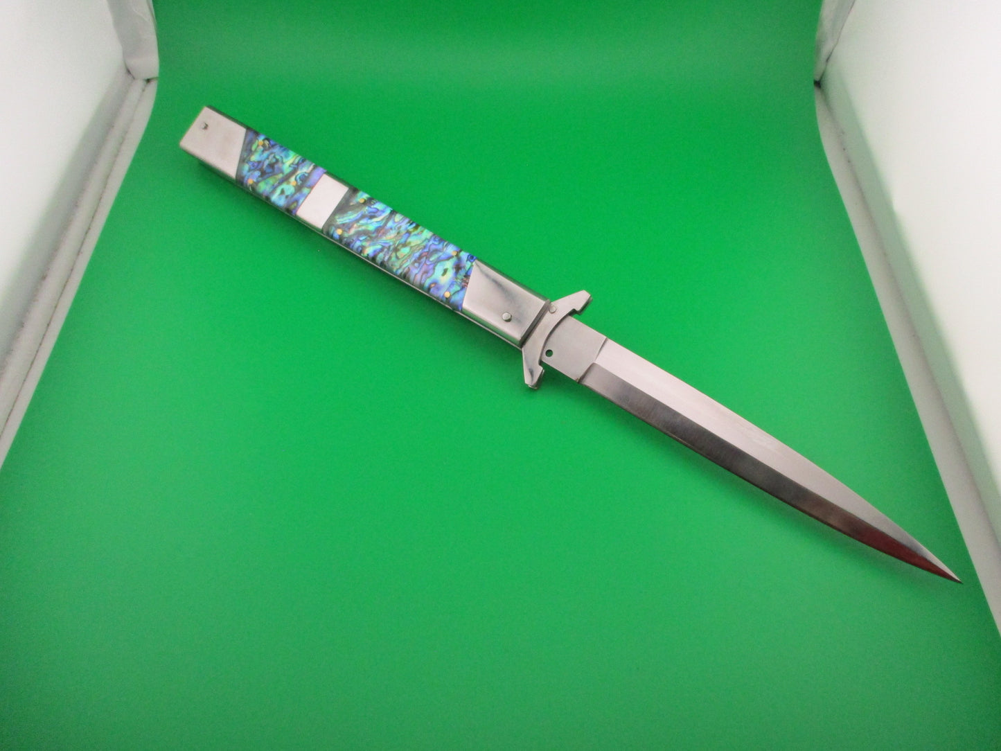 Custom 39cm Abalone Swing Guard Dagger 15 inch Prioletta style Automatic knife