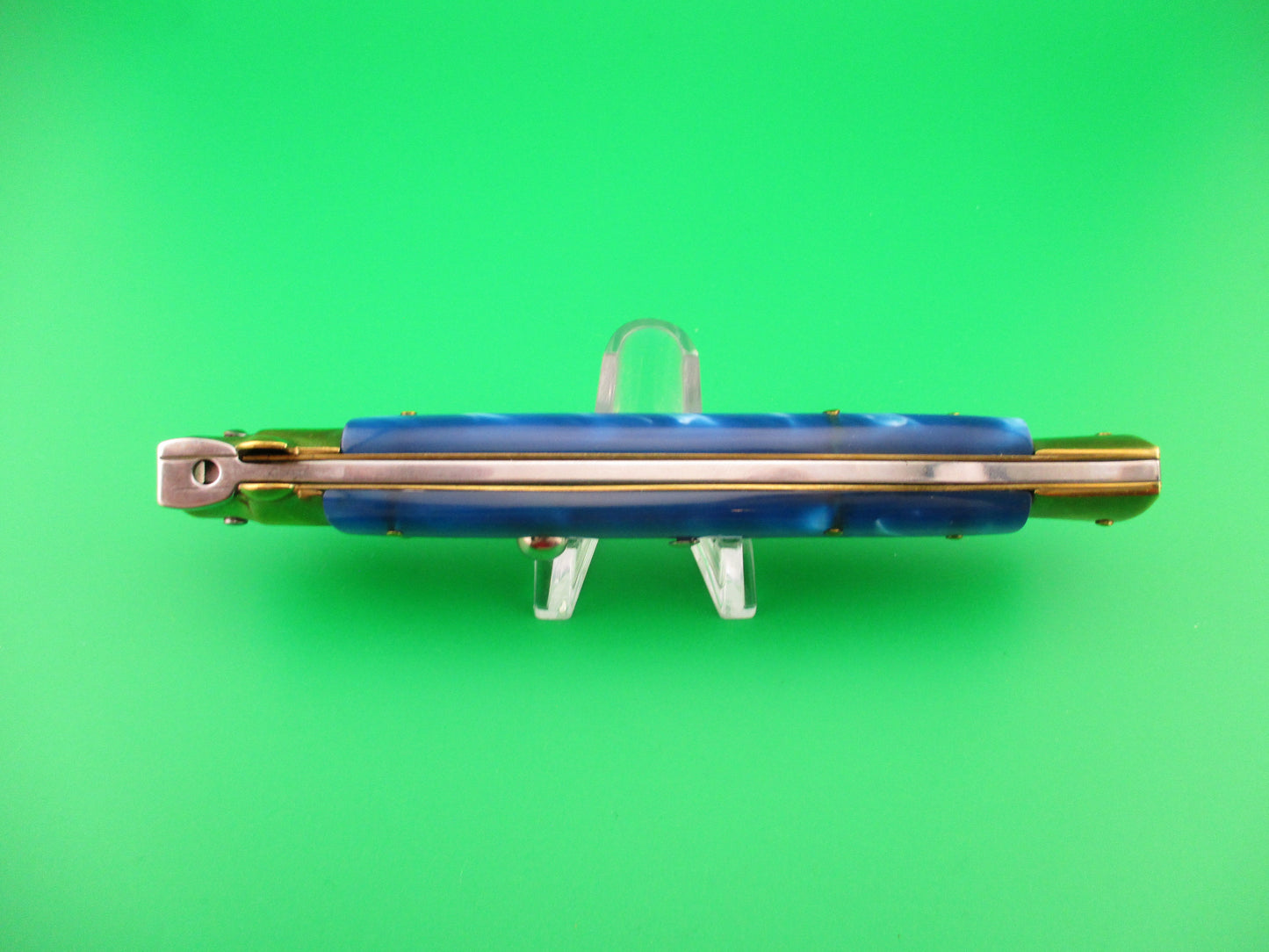 STILETTO ITALY 28cm Italian Stiletto Blue Pearlex & Brass Dagger vintage automatic knife