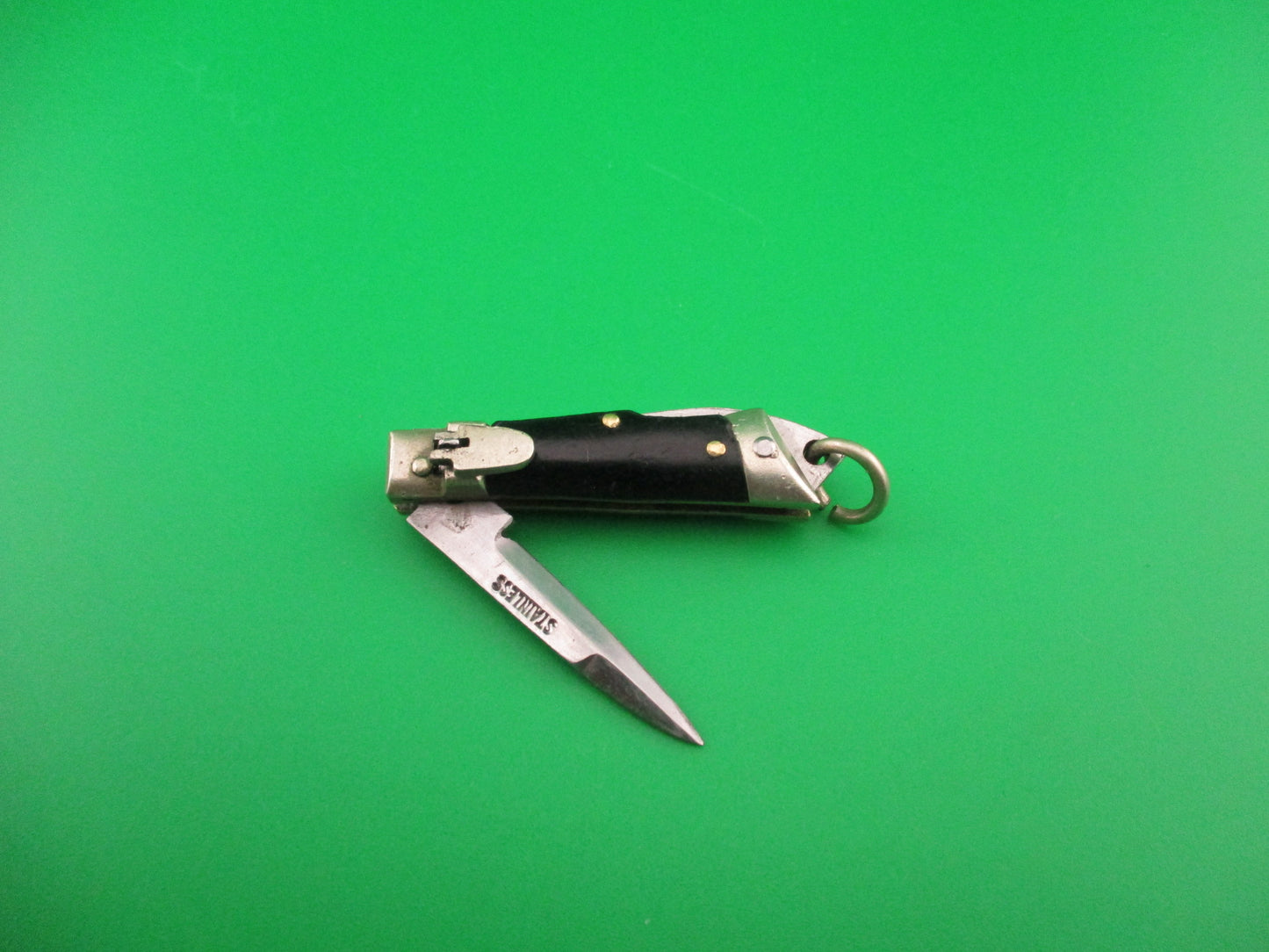STAINLESS 7cm Japanese Mini Lever Slant Bolster automatic keychain knife