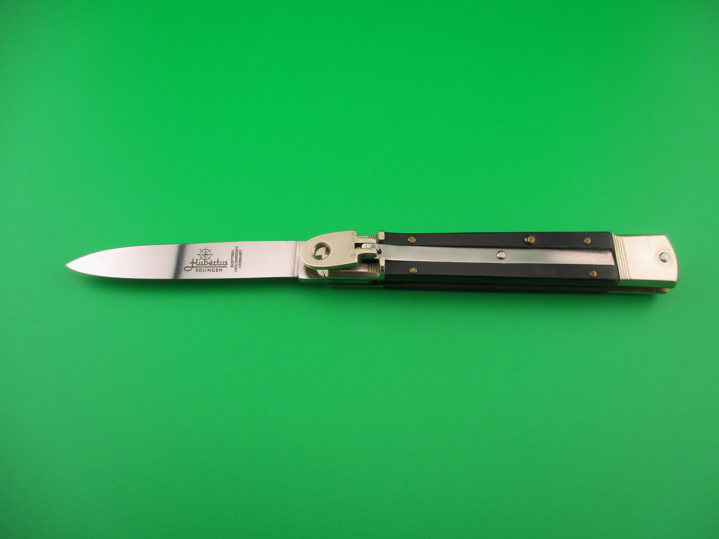 HUBERTUS SOLINGEN ROSTFREI 11cm German Slimline Lever Ebony automatic knife