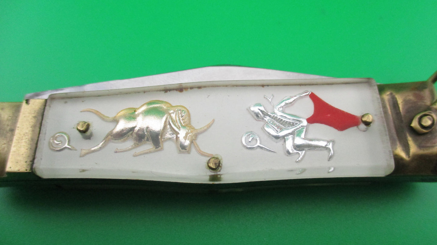 STAINLESS STEEL Bullfighter Dragon White 16cm Medium Vintage Mexican Souvenir switchblade