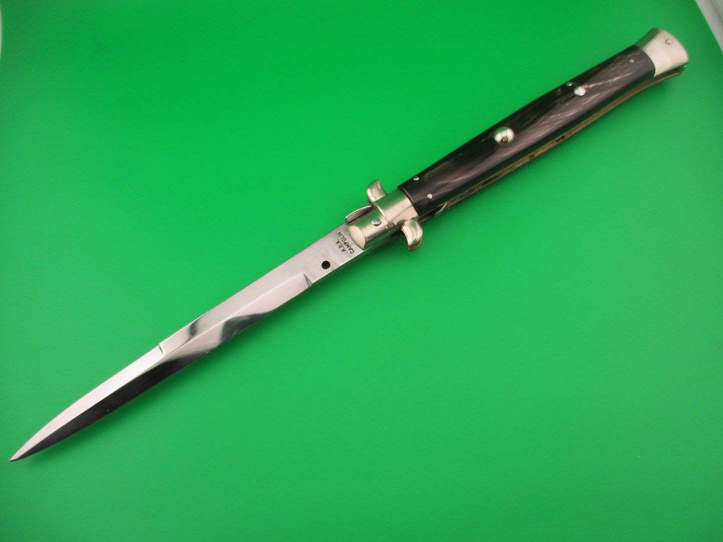 AGA CAMPOLIN 33cm Picklock Stiletto Brown streaked horn NOS automatic knife