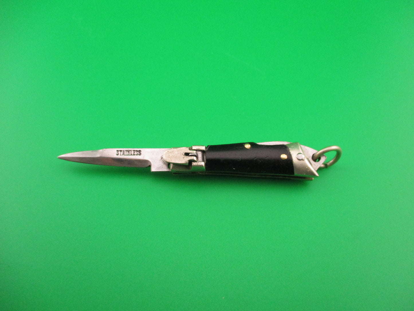 STAINLESS 7cm Japanese Mini Lever Slant Bolster automatic keychain knife