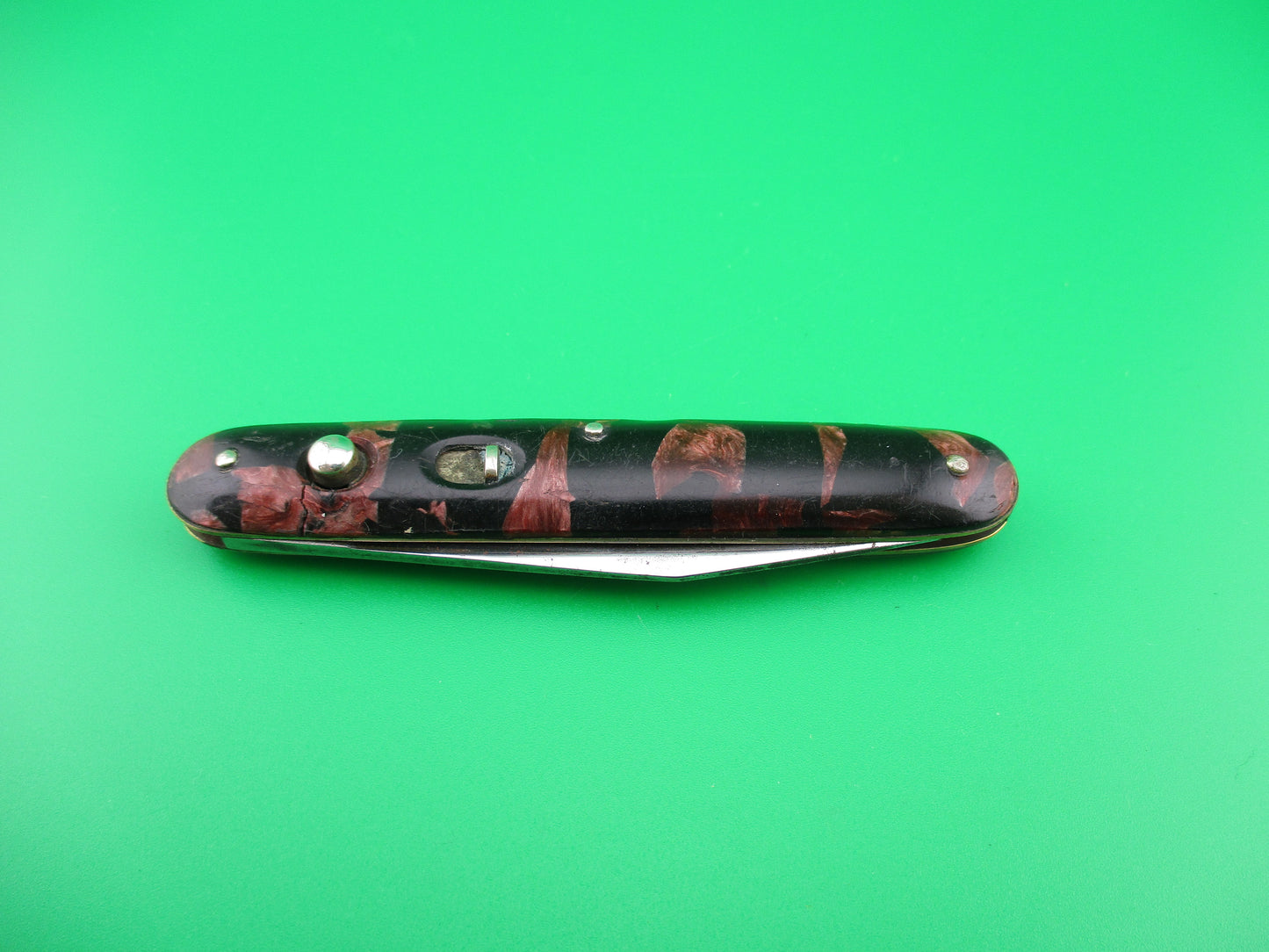PRESTO single Cigar Red pearl & black mottled celluloid handle switchblade knife