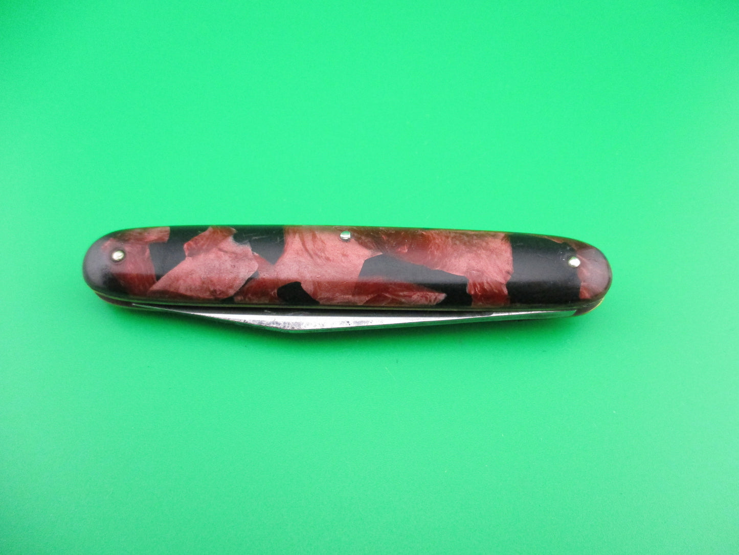PRESTO single Cigar Red pearl & black mottled celluloid handle switchblade knife