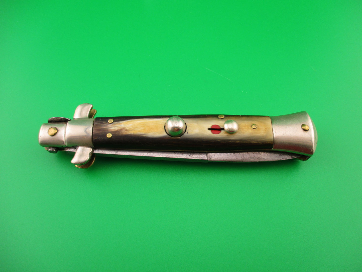 CORICAMA 21cm Italian Picklock Horn Red Dot safety switchblade knife