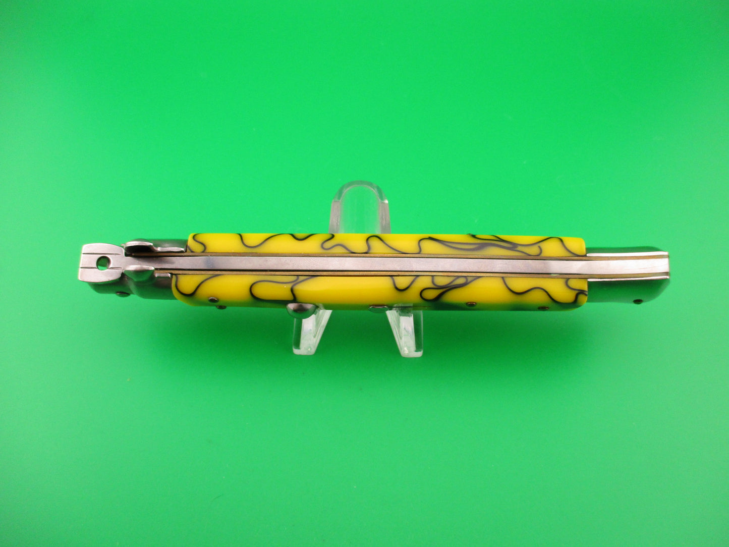 ITALY INOX 28cm Italian Stiletto Yellow & Black Swivel bolster automatic knife