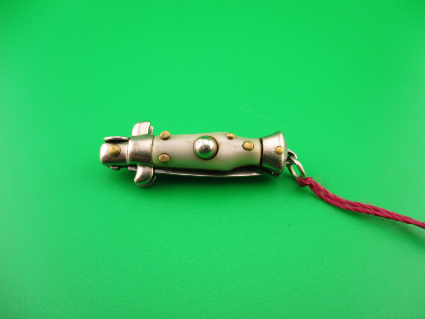 INOX 7cm Italian Mini Picklock Pearlex 4 pin vintage automatic knife with Maroon tassel