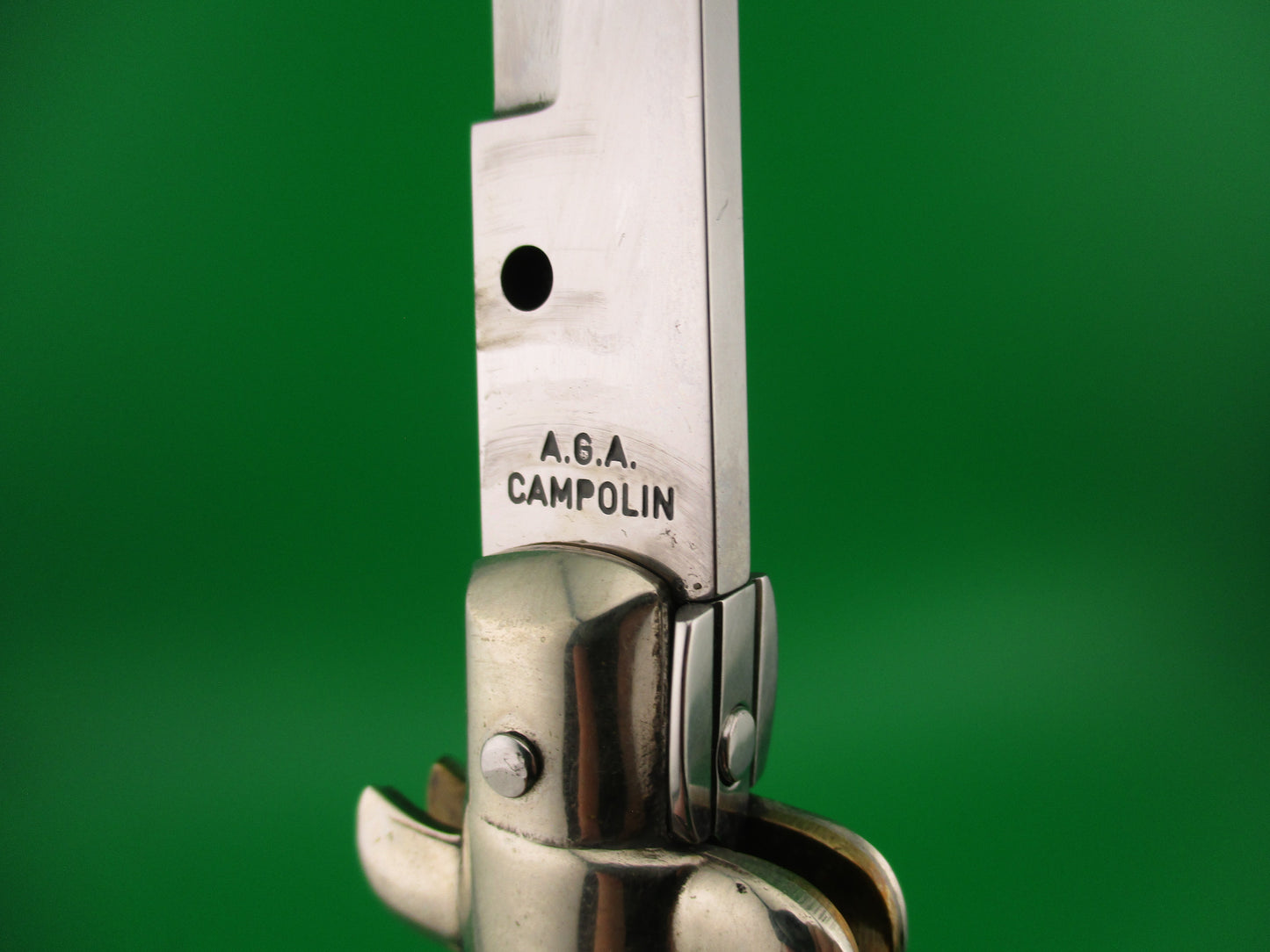 AGA CAMPOLIN 33cm Picklock Stiletto Brown streaked horn NOS automatic knife