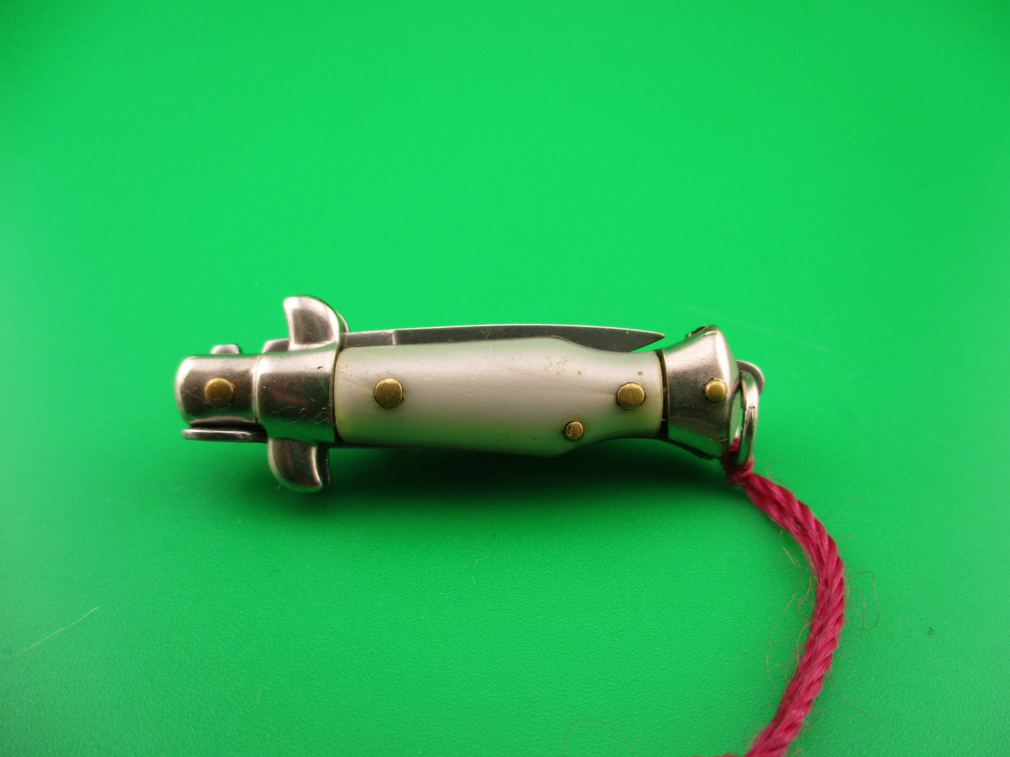 INOX 7cm Italian Mini Picklock Pearlex 4 pin vintage automatic knife with Maroon tassel