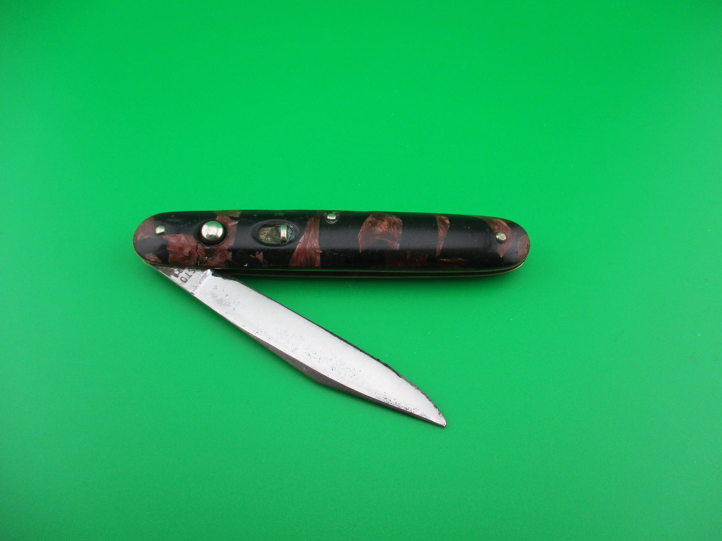 PRESTO single Cigar Red pearl & black mottled celluloid handle switchblade knife