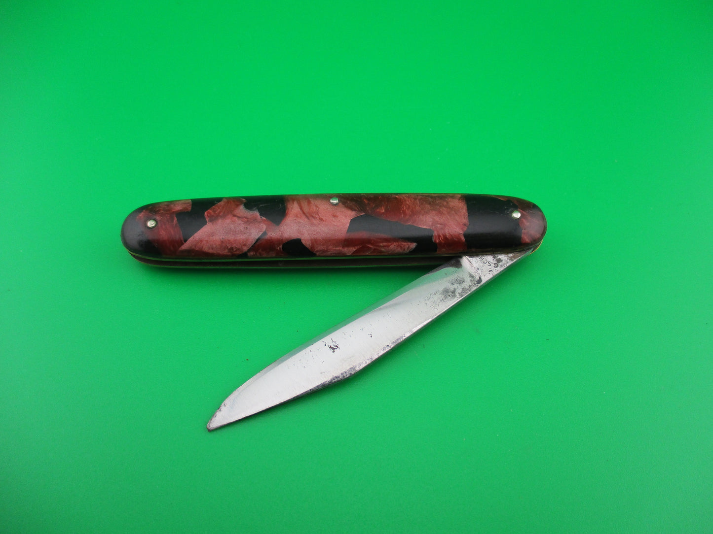 PRESTO single Cigar Red pearl & black mottled celluloid handle switchblade knife