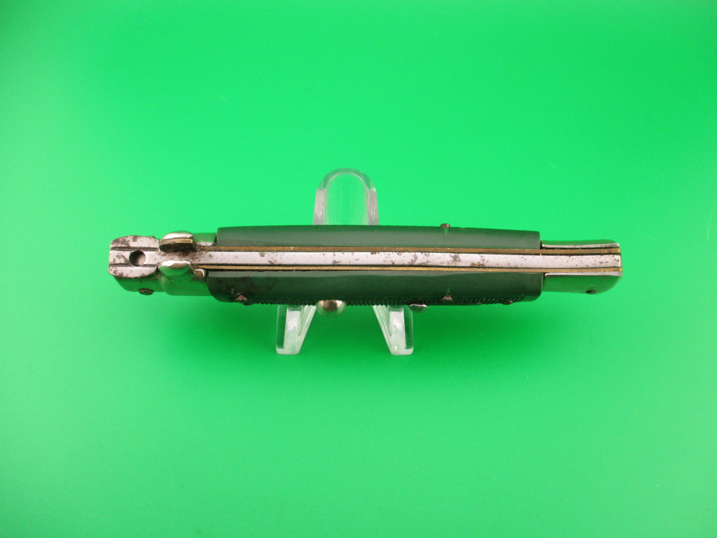 Sterile 21cm Italian Moletta style Green checkered vintage Spear point automatic knife