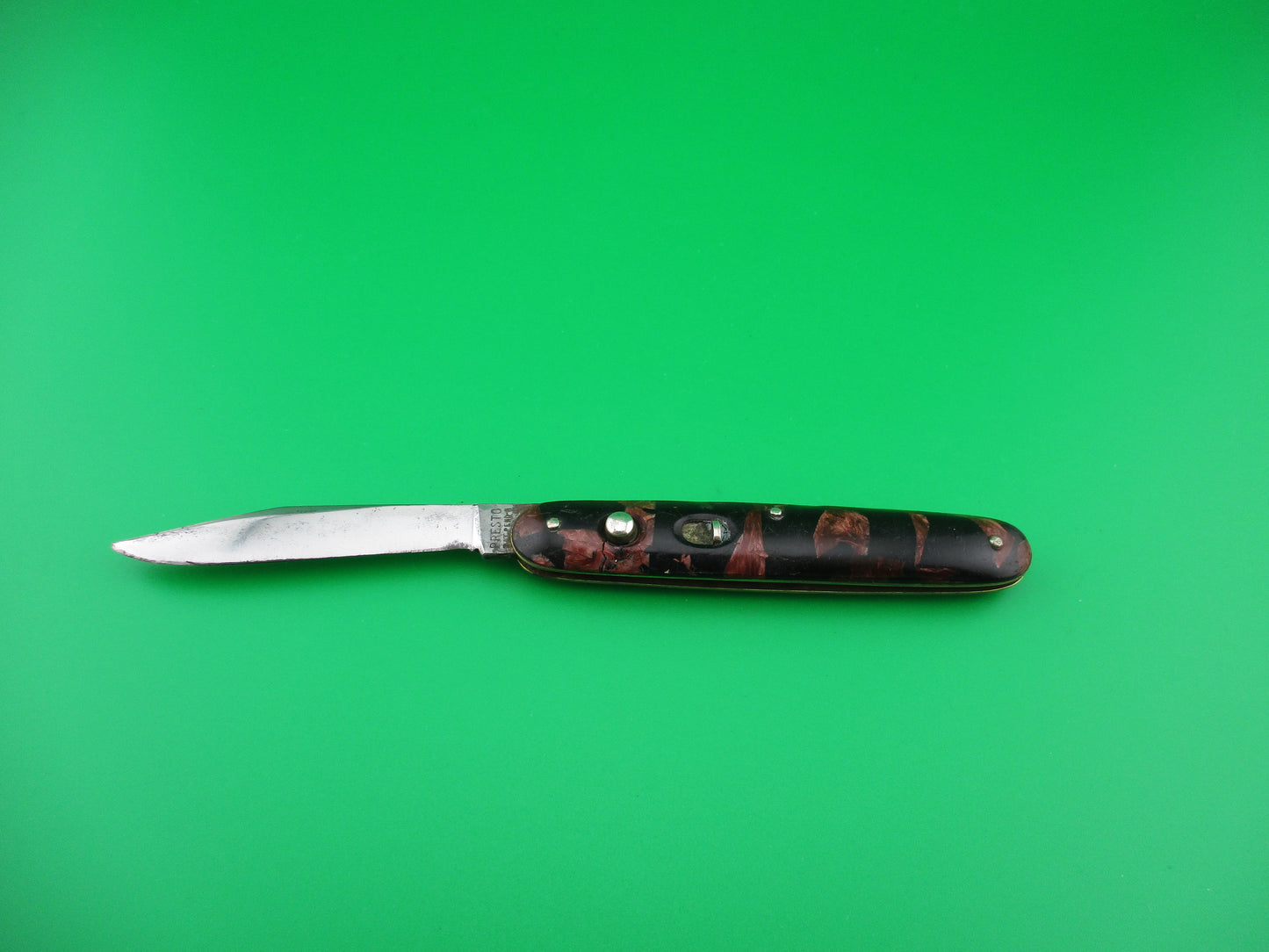 PRESTO single Cigar Red pearl & black mottled celluloid handle switchblade knife
