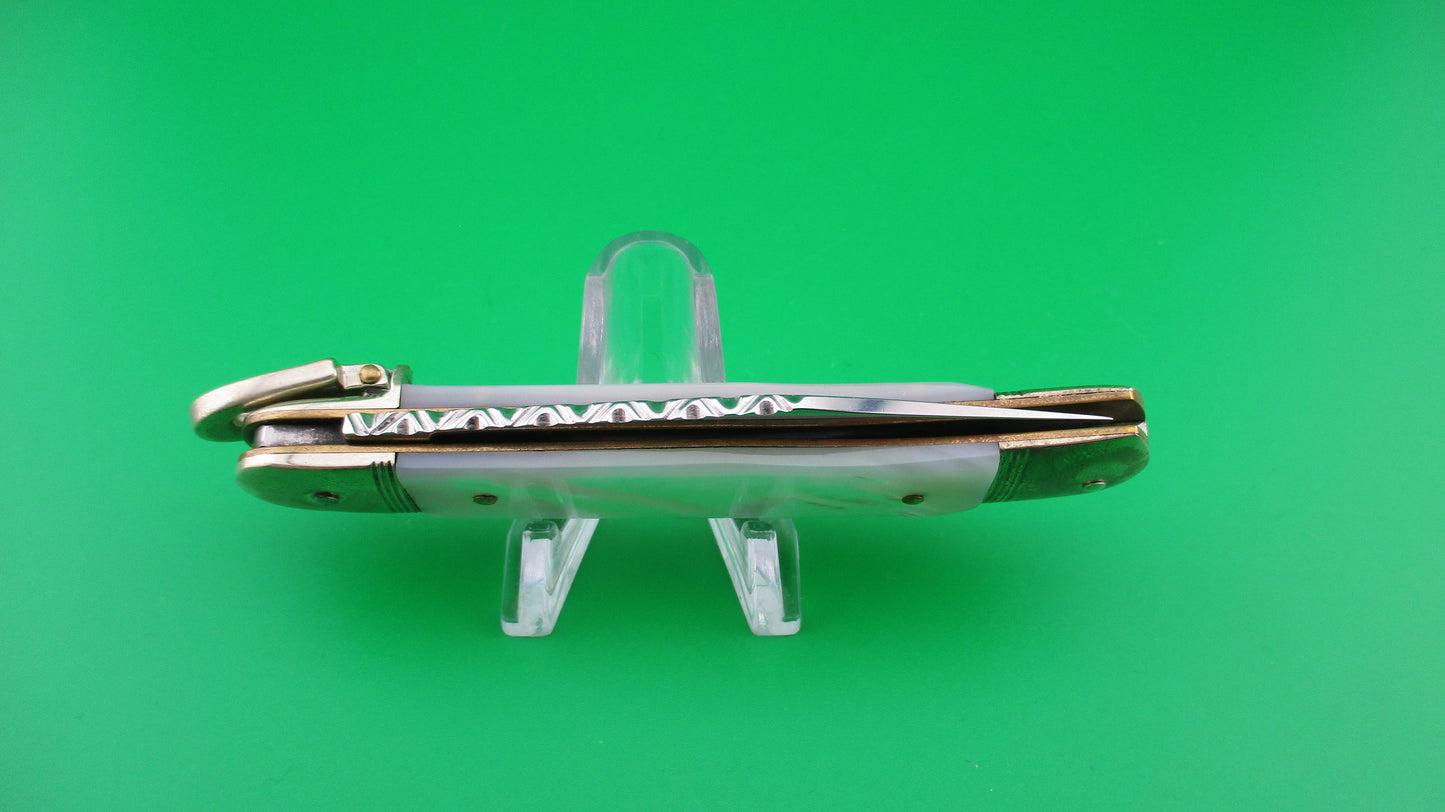 Hubertus Solingen 10cm German Lever Mother of Pearl automatic knife