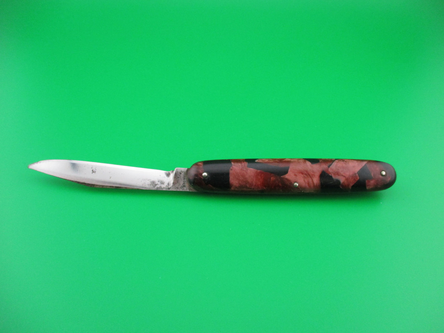 PRESTO single Cigar Red pearl & black mottled celluloid handle switchblade knife