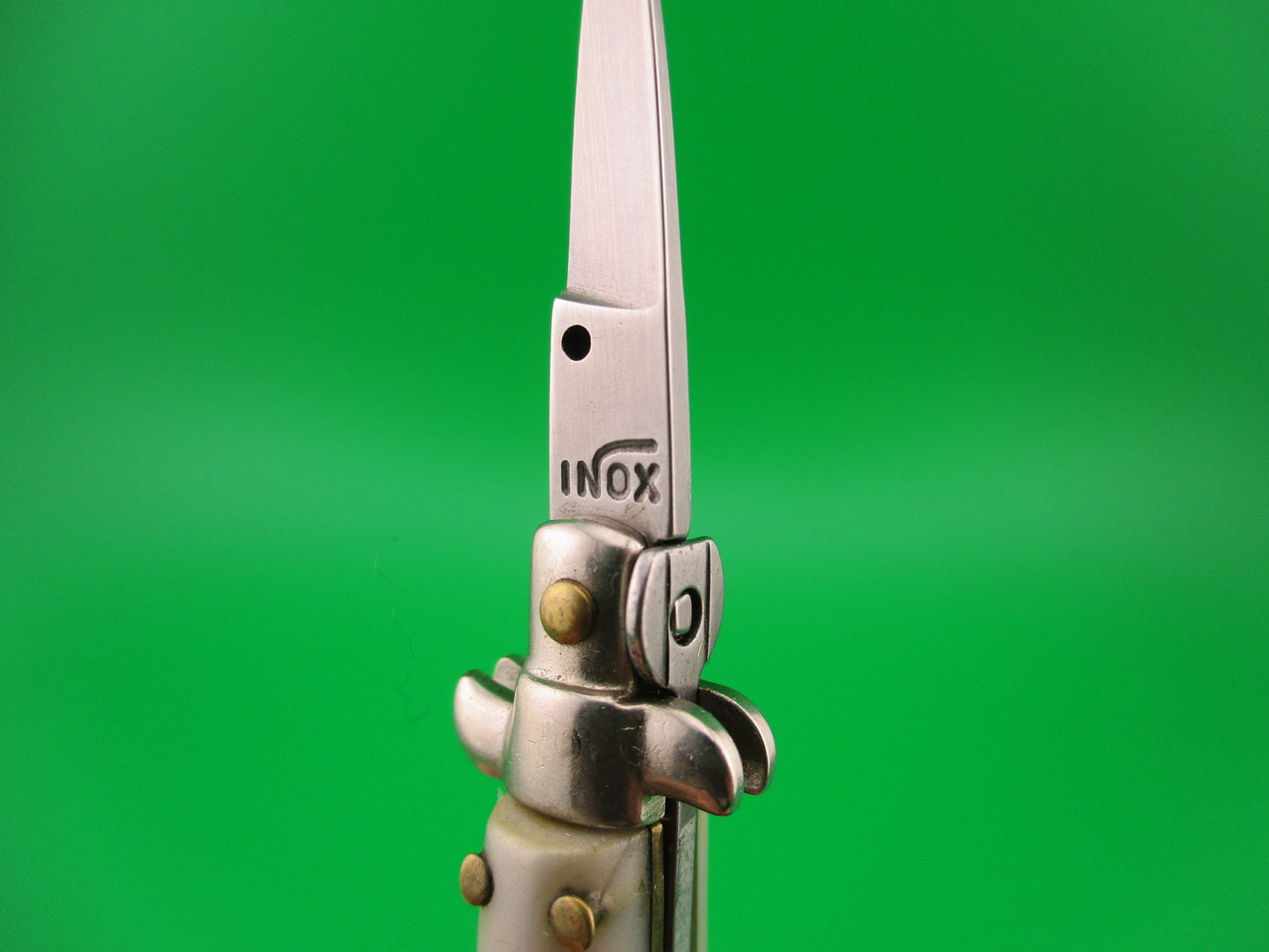 INOX 7cm Italian Mini Picklock Pearlex 4 pin vintage automatic knife with Maroon tassel