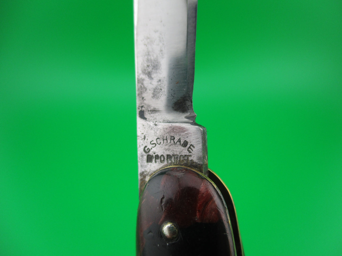 PRESTO single Cigar Red pearl & black mottled celluloid handle switchblade knife