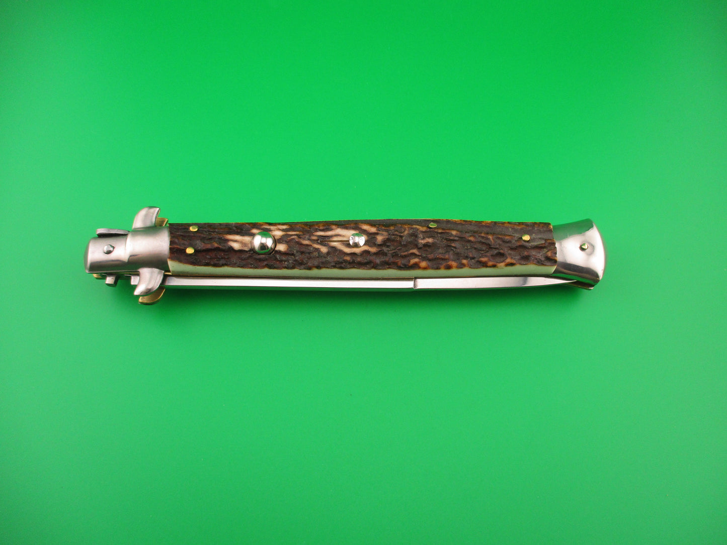 MANIAGO ITALY 33cm Italian Stiletto Stag swivel bolster automatic knife