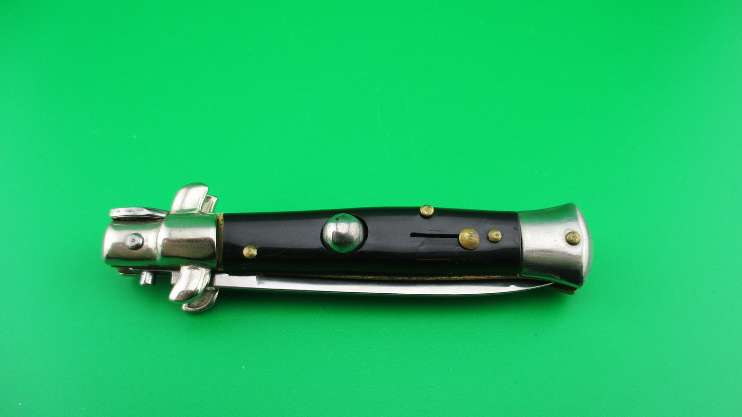 JAGUAR INOX 16cm Italian Stiletto swivel bolster Vintage Black Automatic knife
