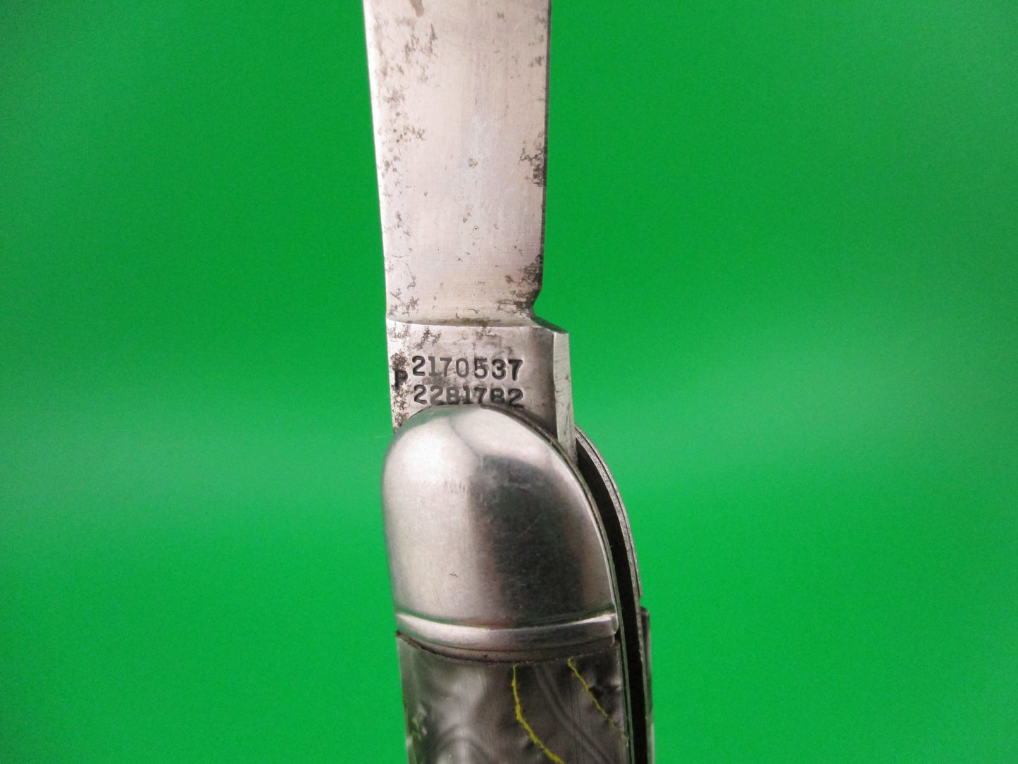 Hammer Brand Imperial Serpentine Jack Silver pearl Yellow streaks switchblade knife