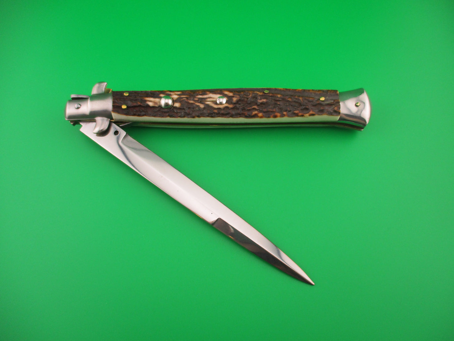 MANIAGO ITALY 33cm Italian Stiletto Stag swivel bolster automatic knife