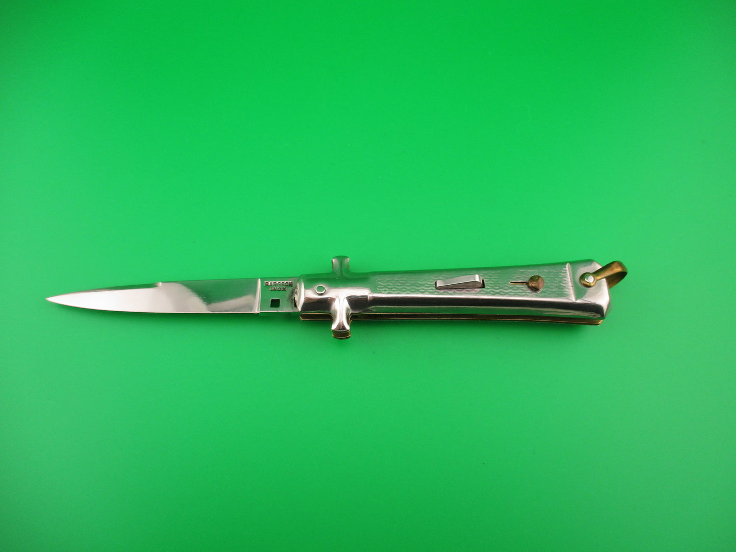 BARGEON INOX 19cm French NOS All metal humped rectangle button automatic knife