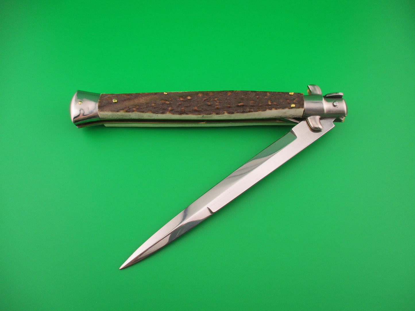 MANIAGO ITALY 33cm Italian Stiletto Stag swivel bolster automatic knife