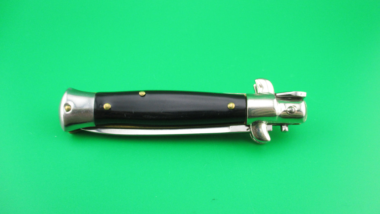 JAGUAR INOX 16cm Italian Stiletto swivel bolster Vintage Black Automatic knife