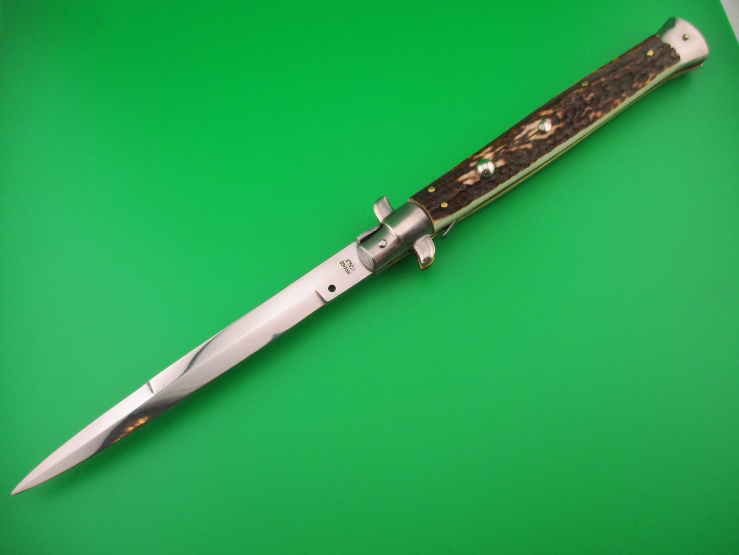 MANIAGO ITALY 33cm Italian Stiletto Stag swivel bolster automatic knife