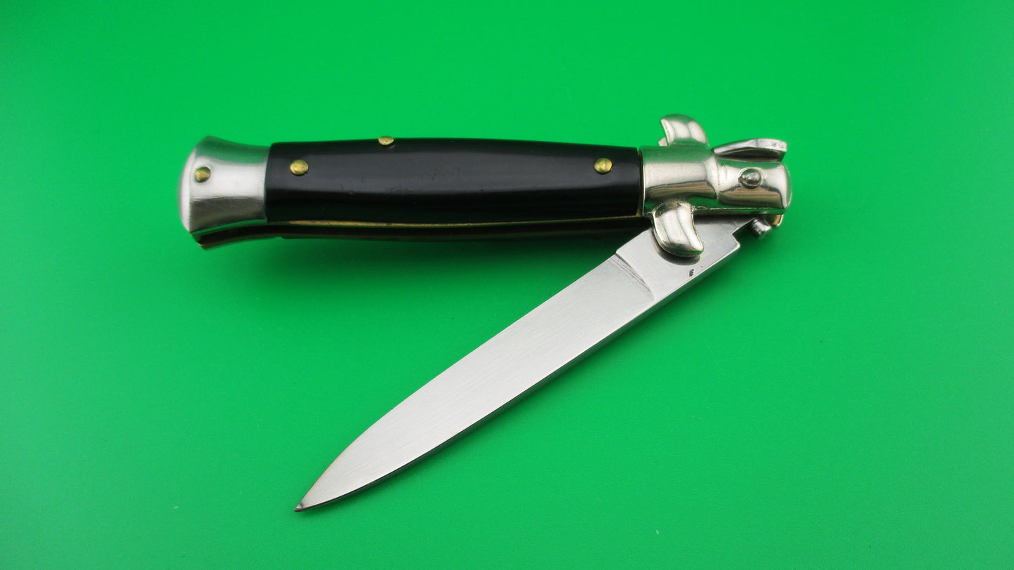 JAGUAR INOX 16cm Italian Stiletto swivel bolster Vintage Black Automatic knife