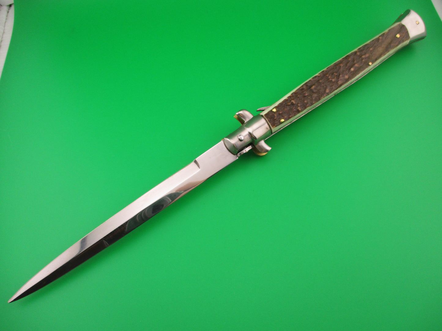 MANIAGO ITALY 33cm Italian Stiletto Stag swivel bolster automatic knife