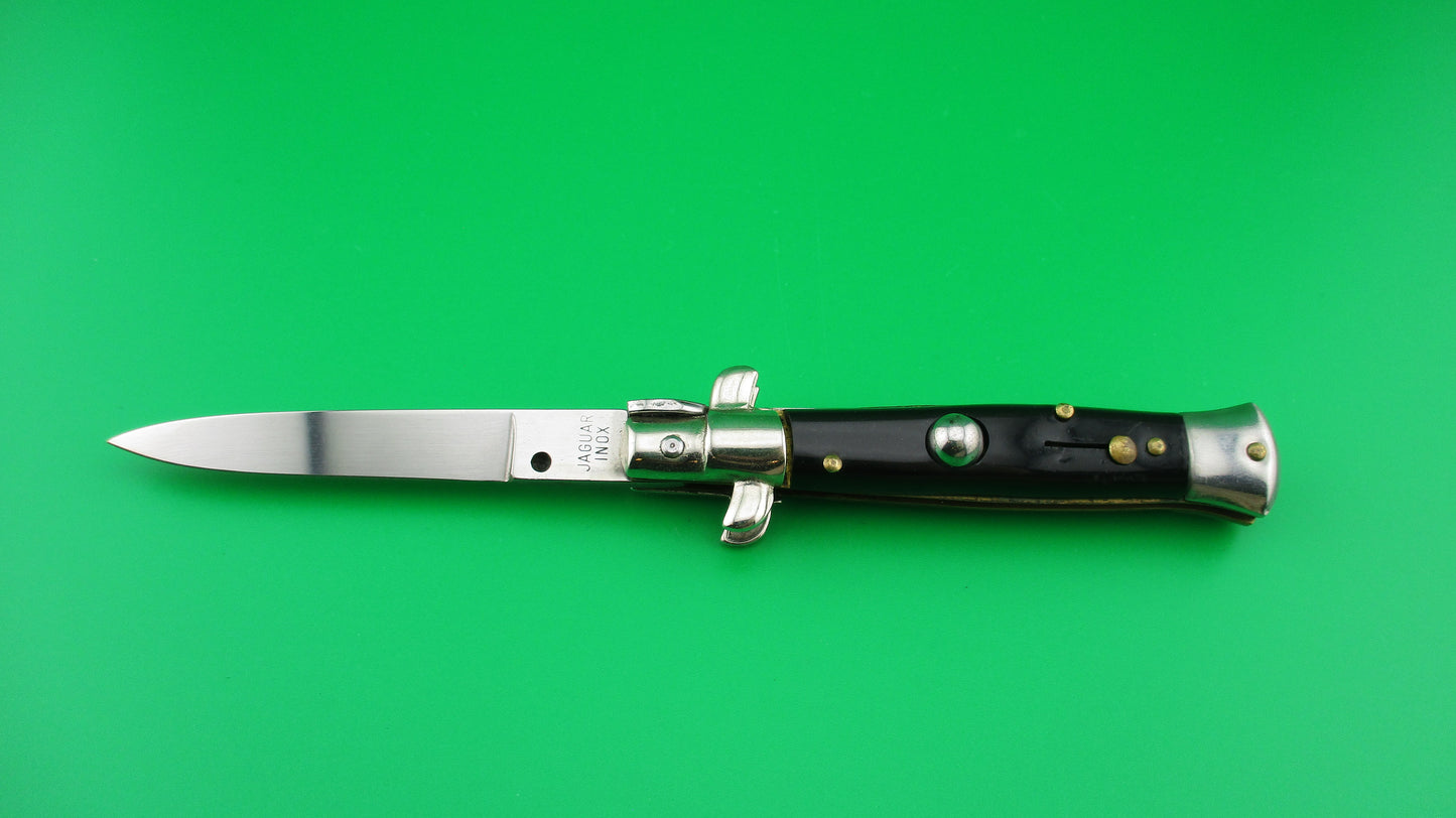JAGUAR INOX 16cm Italian Stiletto swivel bolster Vintage Black Automatic knife