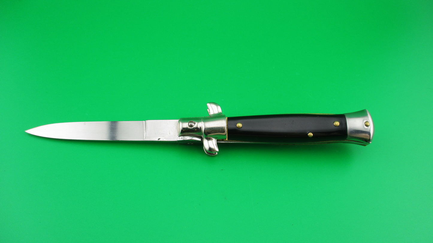 JAGUAR INOX 16cm Italian Stiletto swivel bolster Vintage Black Automatic knife