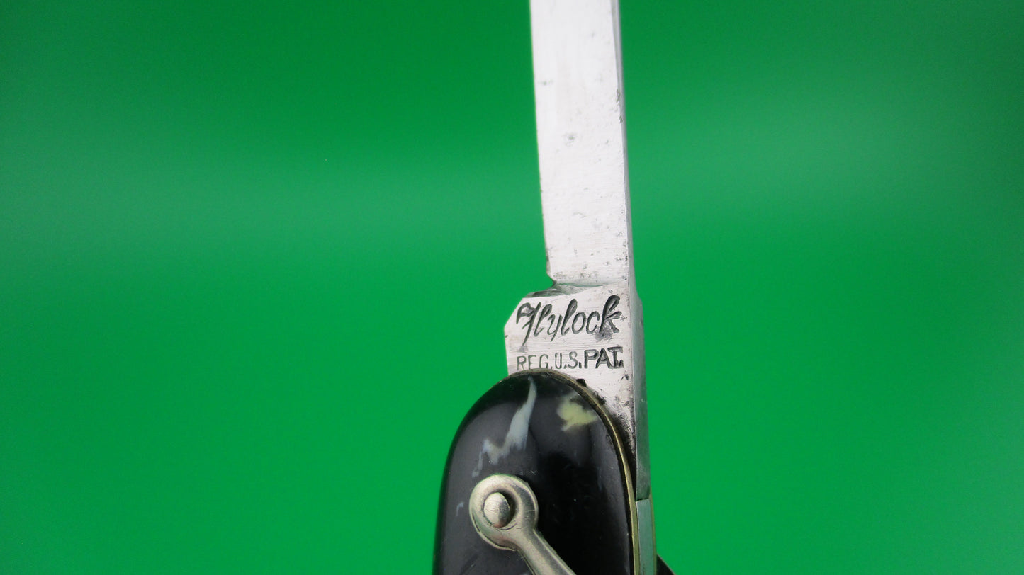 Flylock Small double Etched antique switchblade knife with shackle