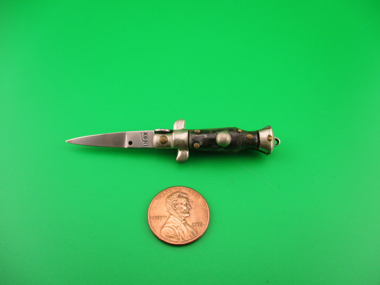 INOX 7cm Italian Mini Picklock Coffee & Cream 4 pin vintage automatic knife