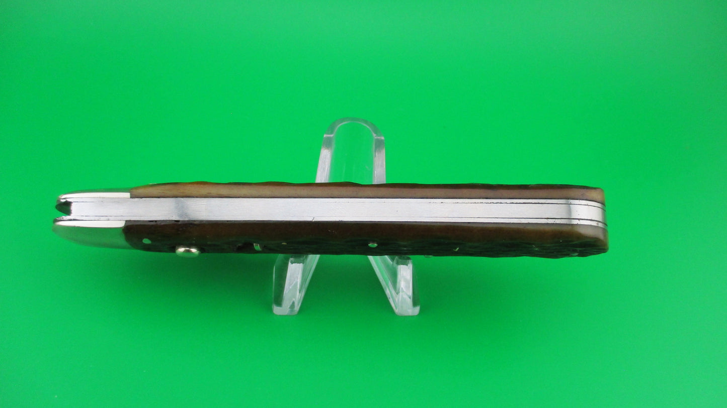 PRESTO Lazy W Folding Guard Hunter Jigged bone switchblade knife