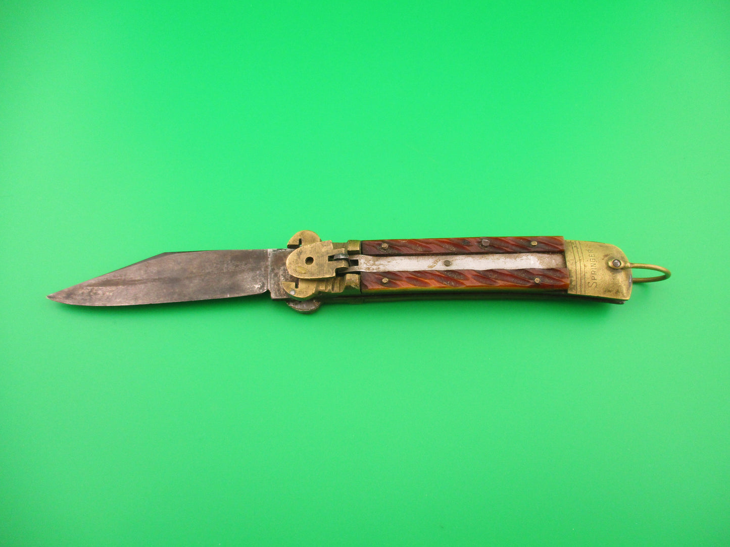 Springer 20cm Japanese Shell Puller Lever Bone & Brass vintage automatic knife
