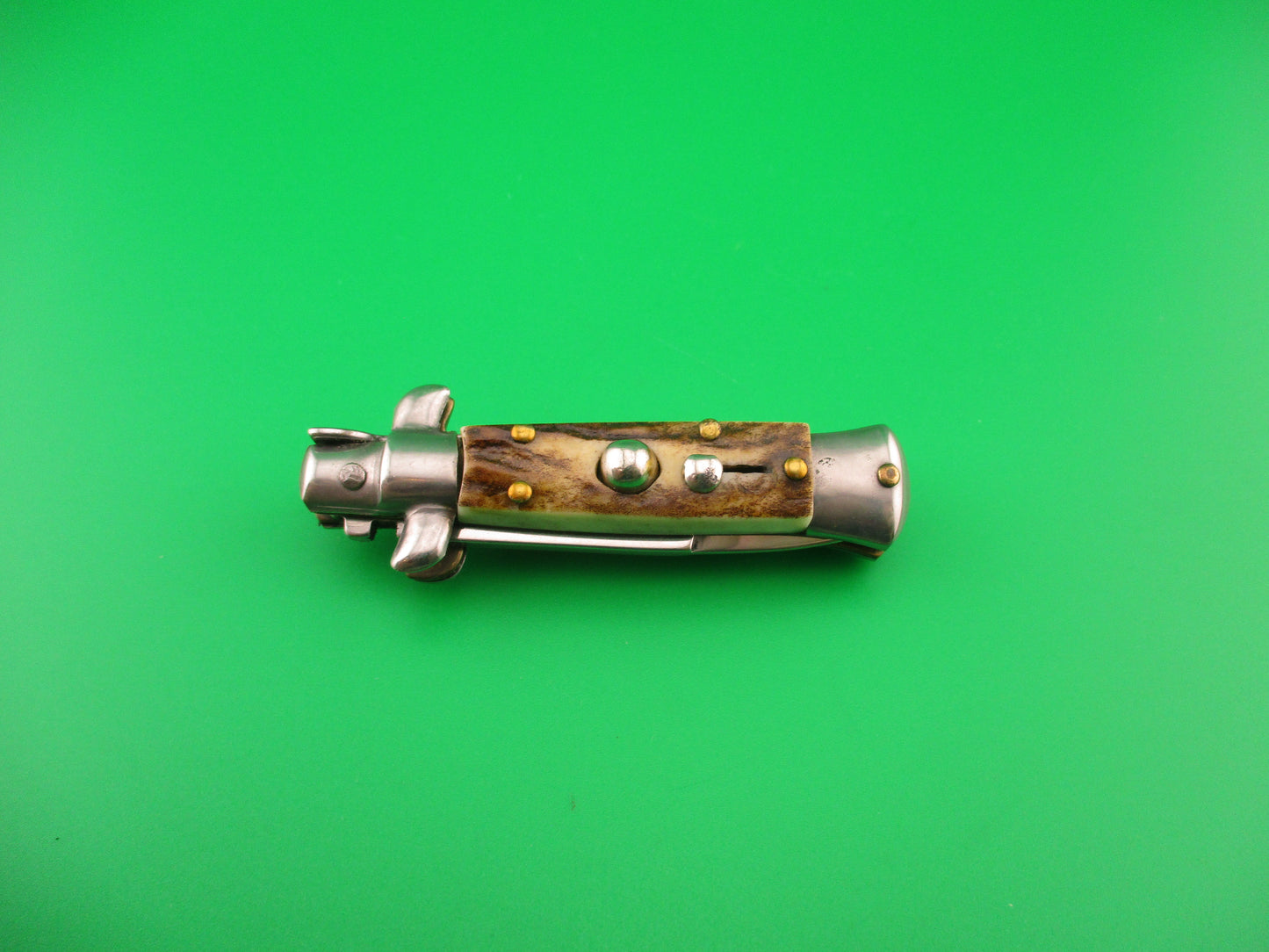 MADE IN ITALY 12cm Italian Stag swivel bolster small automatic knife