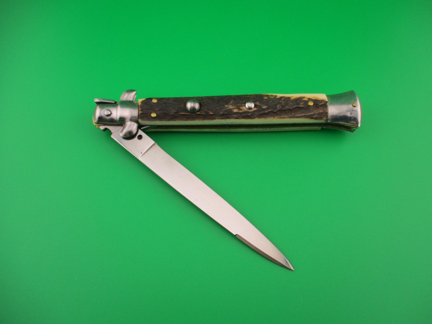 STILETTO ITALY 28cm Italian Stag Stiletto Swivel bolster vintage automatic knife