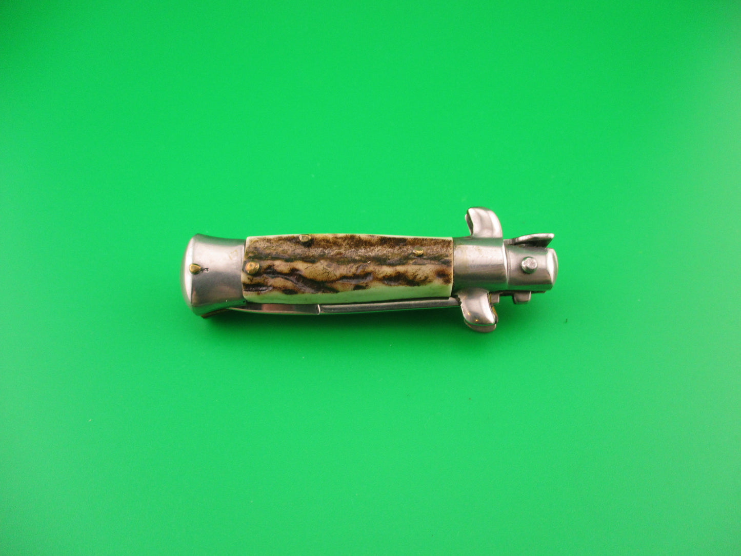MADE IN ITALY 12cm Italian Stag swivel bolster small automatic knife