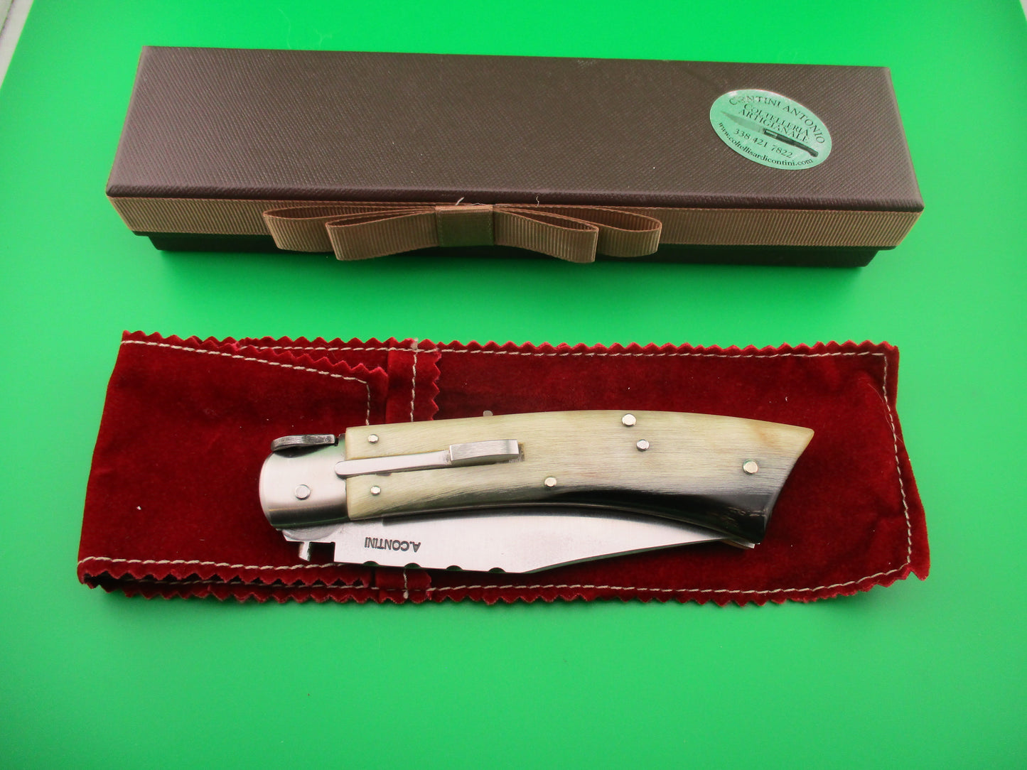 z A. CONTINI 24cm Italian Hand Made Custom Ram's horn automatic knife NIB