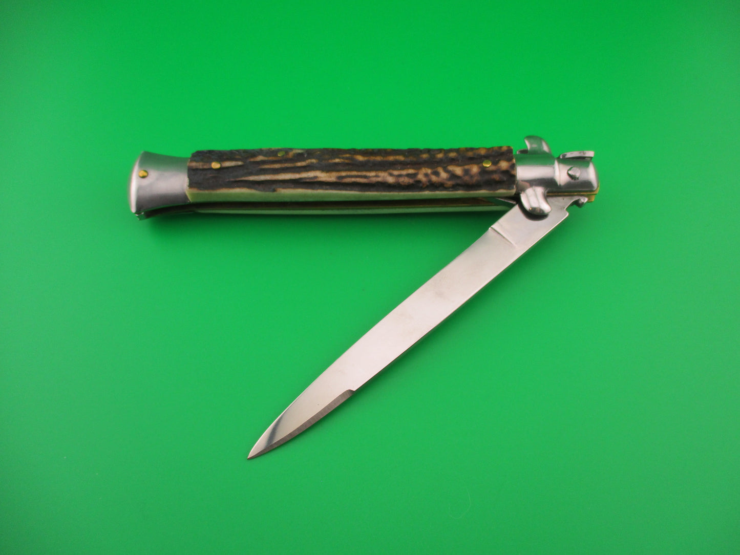 STILETTO ITALY 28cm Italian Stag Stiletto Swivel bolster vintage automatic knife